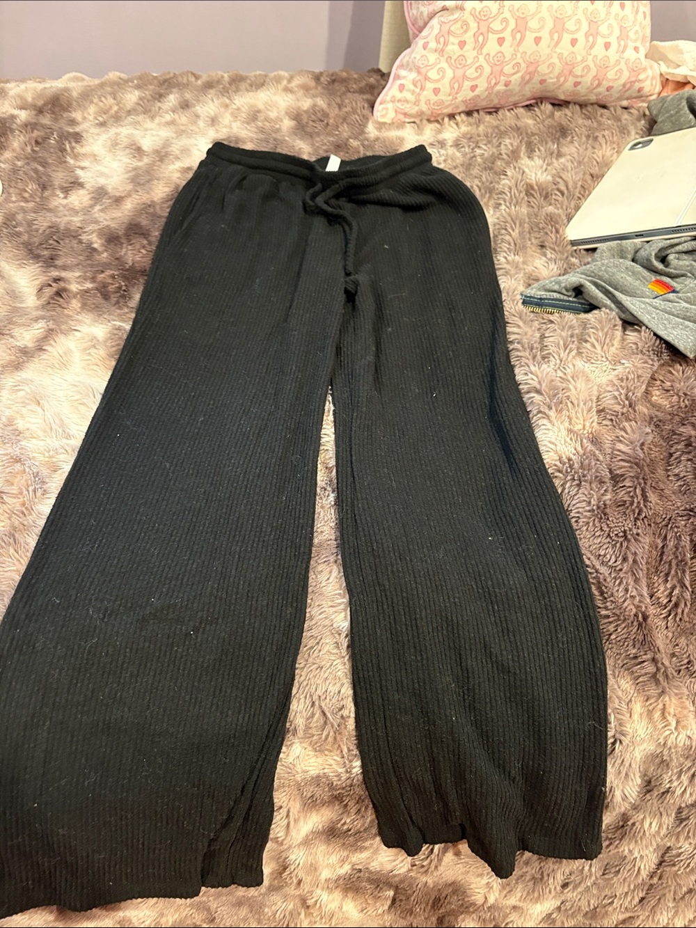 Kids Ribbed Black Drawstring Joggers